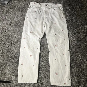 Jeans Levi's Premium 501 Floral Bordado Algodón Recto Blanco Denim 29 X 26 - Imagen 1 de 24