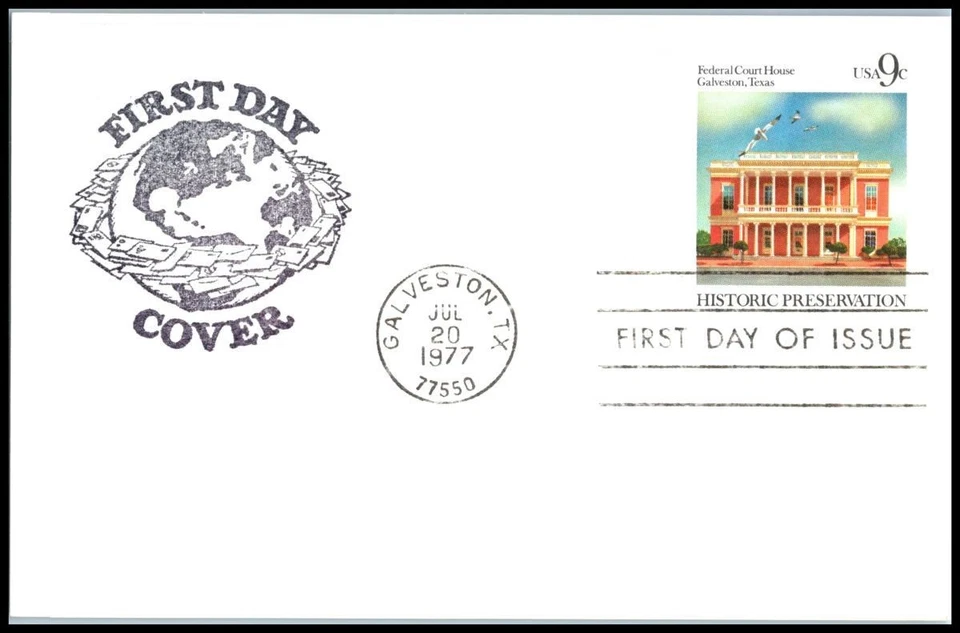1977 Postal Card 9c Sc UX71 FDC Federal Court House Galveston TX generic cachet - Image 1 of 1