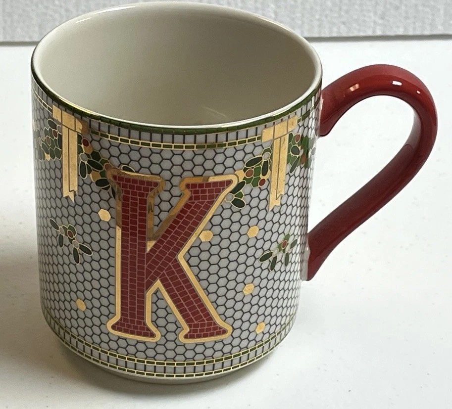 Anthropologie Mug Festive Bistro Tile Letter “K” Monogram Initial - Изображение 1 из 4