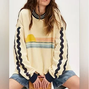 Free People Neu mit Etikett Boardwalk Super Oversized Sweatshirt Rundhalsausschnitt Gr. S - Bild 1 von 7