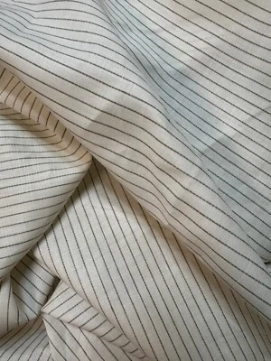 T.D.I. Linen Fabric Yarn Dyed Green Baby Stripe On Off White Ground Medium Weight BTY