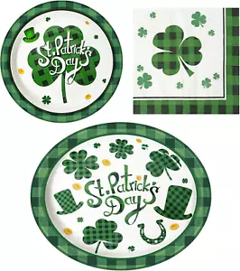 100 PCS St Patricks Day Paper Plates and Napkins | Bundle Includes Paper Oval Di - Picture 1 of 12