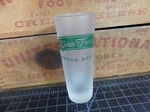 Vintage Shot Glass Mexican Senor Frog Cancun Mexico Frosted Glass - Picture 1 of 9