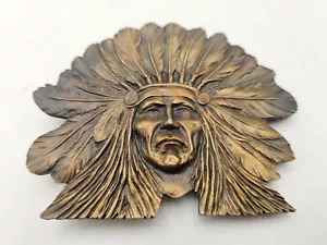 Vintage IMC Native American Indian Chief Head Brass Belt Buckle - Picture 1 of 2