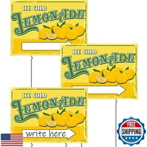Colingmill 3 Sets 12" x 16" Summer Lemonade Yard Sign and Stake Double Sided - Picture 1 of 5