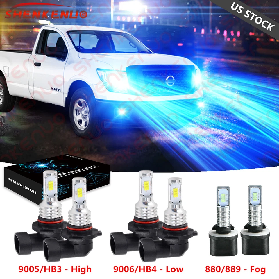 Lâmpadas combo de farol de neblina LED azul gelo 6x 8000K para Nissan Titan 2004-2015 - Imagem 1 de 4