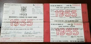 1955 Ontario Deer Hunting License + 2tags Lands & Forests Game Fisheries L&F MNR - Picture 1 of 4