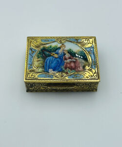 Antique Italy 800 Silver Enamel Scene Of Women Pill Box
