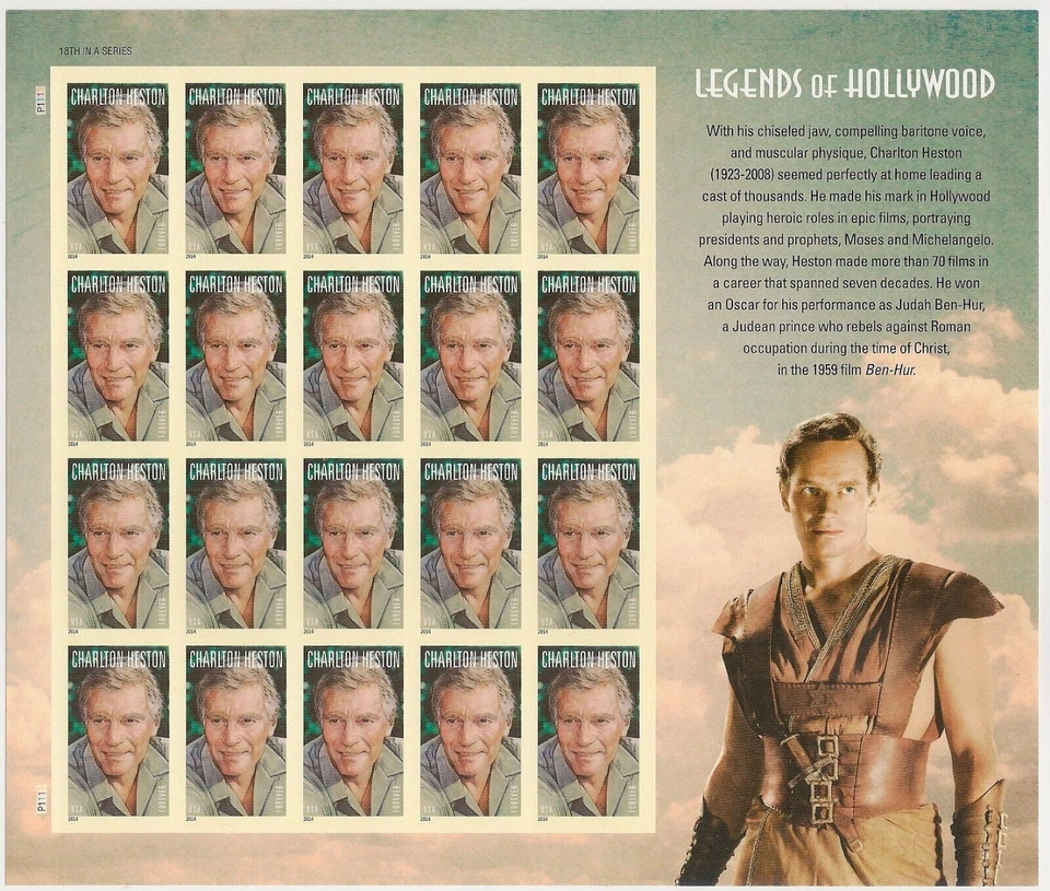 US SC #4892 Charlton Heston 2014 Forever Stamps, Lot of 5 Sheets of 20 (100pc) - Image 1 of 1