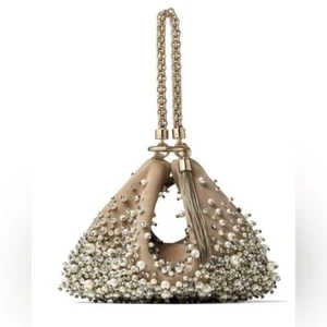 JIMMY CHOO Callie Nude Suede Clutch Bag With Dégradé Pearl Embroidery $2,950 - Picture 1 of 14