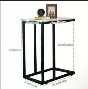 Side Table, C Shaped End Table for Couch, Sofa and Bed, White Desktop C Table - Picture 1 of 4