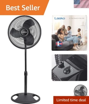 16-дюймовый пьедестальный вентилятор черный колеблющийся высокий вентилятор регулируемая высота тихая скорость - Изображение 1 из 4