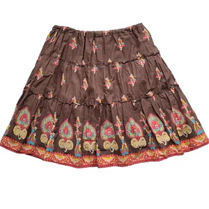 Girls Boho Hippie Print Tiered Skirt Tag sz XL Brown Orange Midi Costume Cotton - Picture 1 of 8