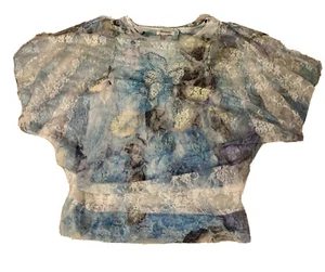 Vintage Dress Barn Women’s Blouse Sze S Multi Layer Lace Blue Romantic Beaded - Picture 1 of 10