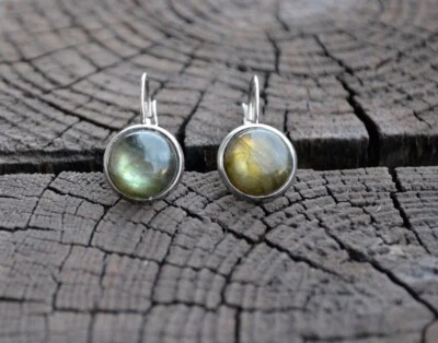 Handmade Natural Labradorite Dangle Earrings – 925 Sterling Silver, Boho Chic - Image 1 of 3