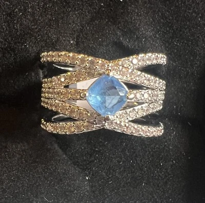 Bomb Party Ring Sz 6 RBP7185 ‘She’s Fire And Ice’ Ocean Blue Quartz/Rhodium - Image 1 of 4