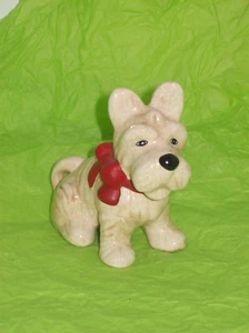 WHITE CERAMIC SCOTCH TERRIER FIGURINE W/ RED BOW CHRISTMAS ORNAMENT - Picture 1 of 5