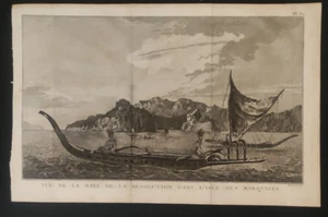 VUE BAYE ARCHIPELAGO ISLE MARQUISES JAMES COOK 1780 CA ENGRAVING - Picture 1 of 2