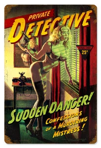 Peligro repentino - Letrero de metal vintage, PINUP, NO FIRMADO por Greg Hildebrandt - Imagen 1 de 3