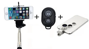 PACCHETTO OTTURATORE FOTOCAMERA TELECOMANDO BLUETOOTH SELFIE STICK + - Foto 1 di 4