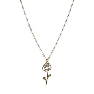 14k Gold Plated Birth Flower Pendant Necklace - June Rose - Picture 1 of 9