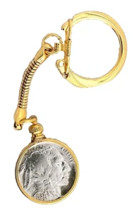 1937 BUFALO INDIANO NICHELATO PLACCATO ORO PORTACHIAVI VECCHIO NUOVO STOCK CONSERVATO DECENNI - Foto 1 di 2