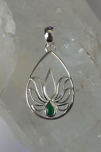 Lotus Flower Solid 925 Sterling Silver High Quality Faceted Gemstone Pendant - Picture 1 of 6