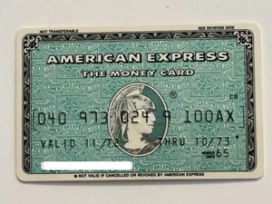 American Express USA Vintage Credit Card Black Numbers 1973 Exp The Money Card - Picture 1 of 2