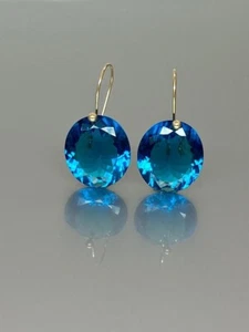 London Blue Topaz Earrings 925 Sterling Silver Oval Dangle Earrings Gift - Picture 1 of 4