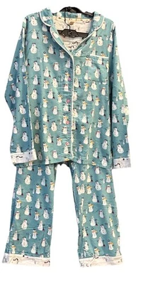 Munki Munki Women’s Preloved Snowman Pajama 2 Piece Set Flannel Teal Size XL - Image 1 of 4