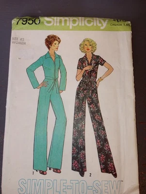 Vintage 70's Simplicity 7950 Sewing Pattern Jumpsuit Plus FF 42" Bust - Image 1 of 3