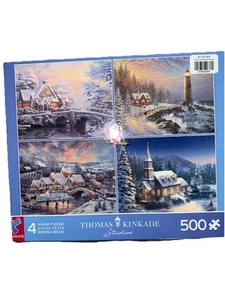 Thomas Kincaid Studios Set Of 4 Winter Scene Jigsaw Puzzles 500 Pieces Each New - Picture 1 of 6