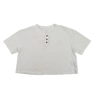 Everlane DAMEN GRÖSSE M WEISS THE VINTAGE HENLEY HEMP BOXY CROP TEE - Bild 1 von 10