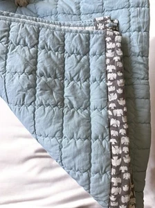 Chambray blau Naturfaser Steppdecke braun Taube Borte weiße Rückseite Hygge 51”x64” - Bild 1 von 15