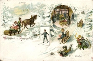 Künstler Litho Riesengebirge Schlesien, Wintersport, Schlitten - 11047609 - Bild 1 von 2