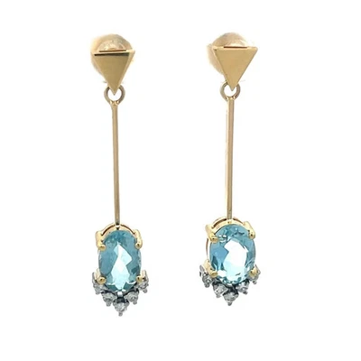 Aquamarine Diamond Gold Earrings 17-18k Yellow Dangle Style - Image 1 of 4