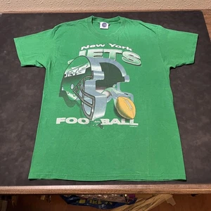 Maglietta vintage New York Jets uomo XL verde NFL calcio grafica maglietta made USA anni 90 - Foto 1 di 9