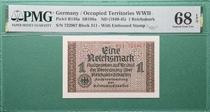 1940-45 GERMANY 1 REICHSMARK P# R136a PMG 68 EPQ SUPERB GEM UNC TOP POP! - Picture 1 of 3