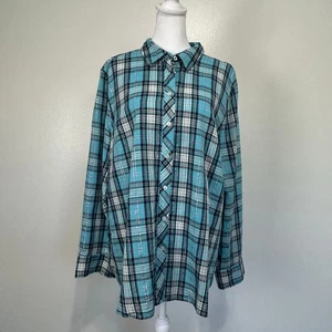 Talbots Damen XL Hemd mit Knopfleiste blau silber kariert Langarm Kragen Freizeit - Bild 1 von 7