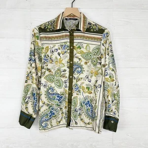 Zara Paisley Print Satin Blouse Size XS Button Up Long Sleeve Top Preppy Classy - Picture 1 of 12