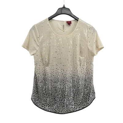 Топ Merona кремовый с блестками украшенный коротким рукавом праздничный подержанный женский большой - Изображение 1 из 4