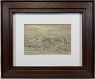 Original c. 1940 Joseph Meert “My Beloved Valley” Dibujo a Lápiz Regionalista WPA Foto 1 de 4