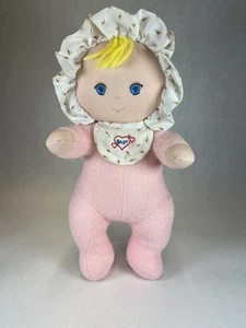 Vintage Amtoy Pink Baby Doll Girl Plush Terrycloth Rose Bud Floral Print Lovey - Picture 1 of 23