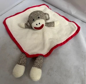 Baby Starters Sock Monkey Lovey Rattle 11.5” Plush Satin Back White Brown CLEAN - Picture 1 of 4