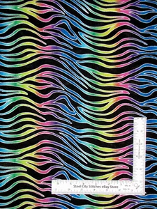 Zebra Tiger Fabric Animal Stripe Multi Color Silver Ac Cotton Traditions By Yard - Picture 1 of 1