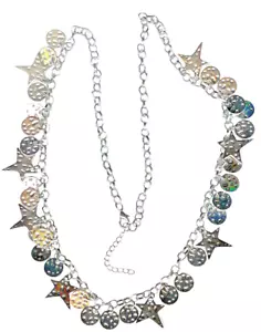 Oro Bianco Collana Ciondolo Pendente Argento Martellato Regolabile 21 " Stella - Foto 1 di 3