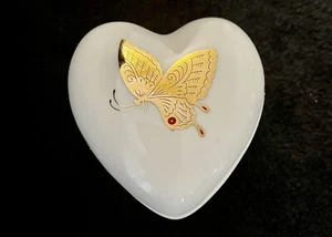 Vintage Takahashi Heart Trinket Box Gold Infused Butterfly Made In Japan MCM - Picture 1 of 7