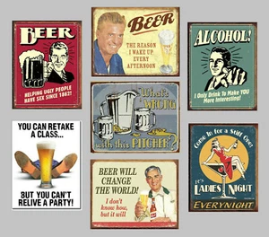 7 Beer Tin Sign LOT 16x12.5" Vintage Retro Bar Wall Art Decor Funny Metal Poster - Picture 1 of 8