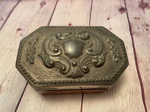Wooden Trinket Box Made in India Carved Metal Lid Snuff Vintage Display Box 5x3 - Picture 1 of 15