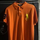 POLO Ralph Lauren Orange Big Pony 3 Polo Shirt Sz Large Pique Cotton Custom Fit